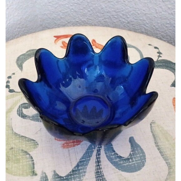 Other - Vintage BLENKO Cobalt Blue Art Glass Scalloped Lotus 8 Finger Bowl Dish 5.5"
